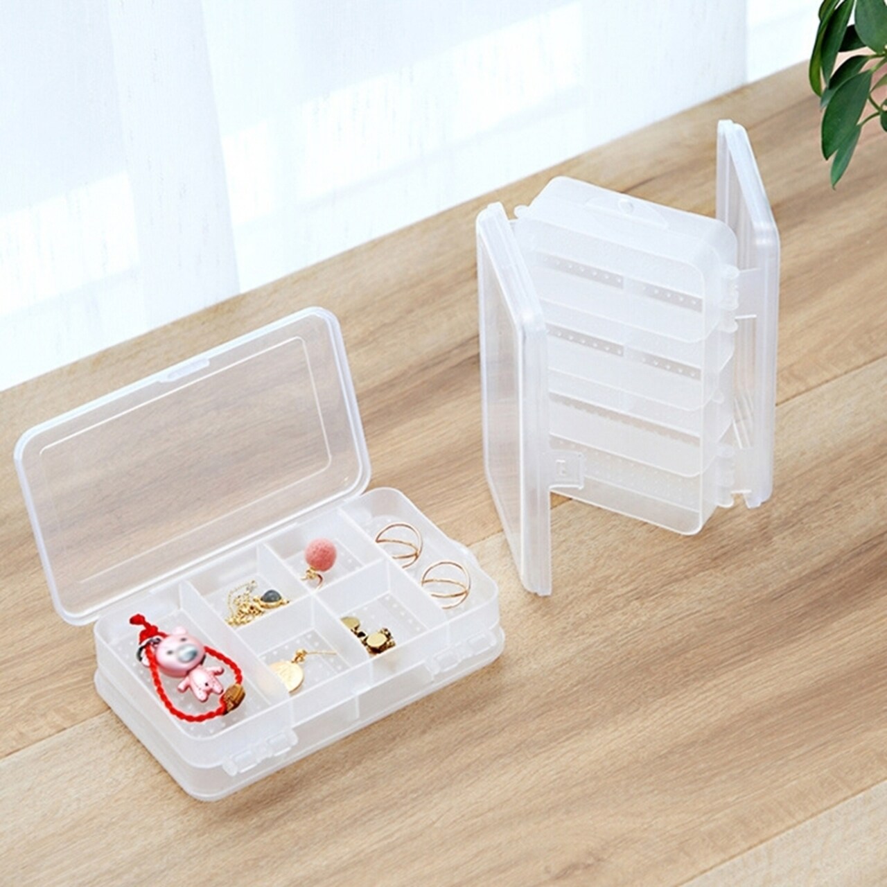 Plastic Double Side 6 Slots Jewelry Storage Box Case Earrings Organizer Holder